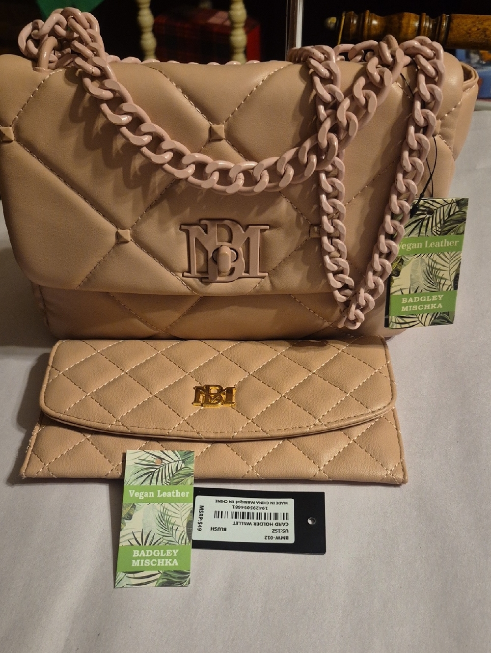 Quilted Pink Shoulder Bag and Wallet Set . NWT